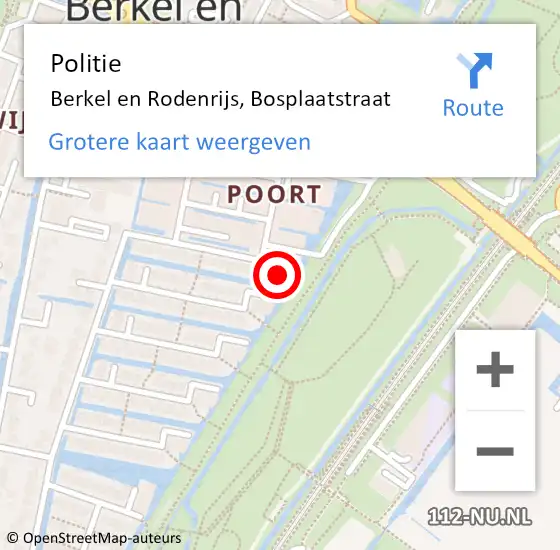 Locatie op kaart van de 112 melding: Politie Berkel en Rodenrijs, Bosplaatstraat op 6 oktober 2024 05:26