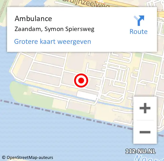 Locatie op kaart van de 112 melding: Ambulance Zaandam, Symon Spiersweg op 6 oktober 2024 05:29