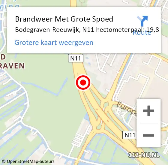 Locatie op kaart van de 112 melding: Brandweer Met Grote Spoed Naar Bodegraven-Reeuwijk, N11 hectometerpaal: 19,8 op 6 oktober 2024 06:11