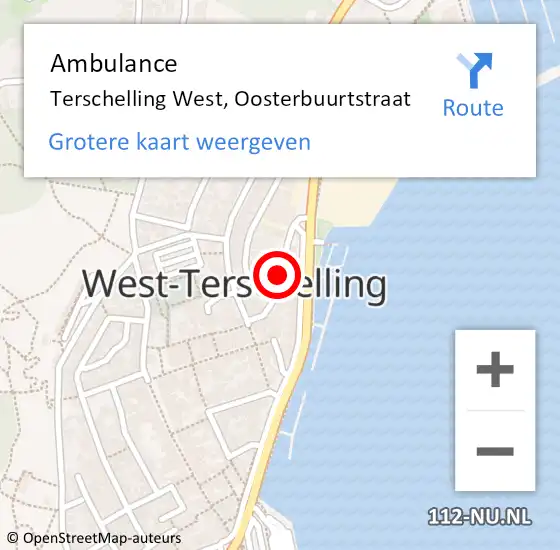 Locatie op kaart van de 112 melding: Ambulance Terschelling West, Oosterbuurtstraat op 22 oktober 2014 12:52