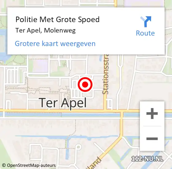 Locatie op kaart van de 112 melding: Politie Met Grote Spoed Naar Ter Apel, Molenweg op 6 oktober 2024 06:28