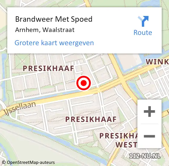 Locatie op kaart van de 112 melding: Brandweer Met Spoed Naar Arnhem, Waalstraat op 6 oktober 2024 07:21