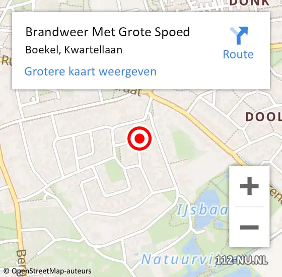 Locatie op kaart van de 112 melding: Brandweer Met Grote Spoed Naar Boekel, Kwartellaan op 6 oktober 2024 07:38