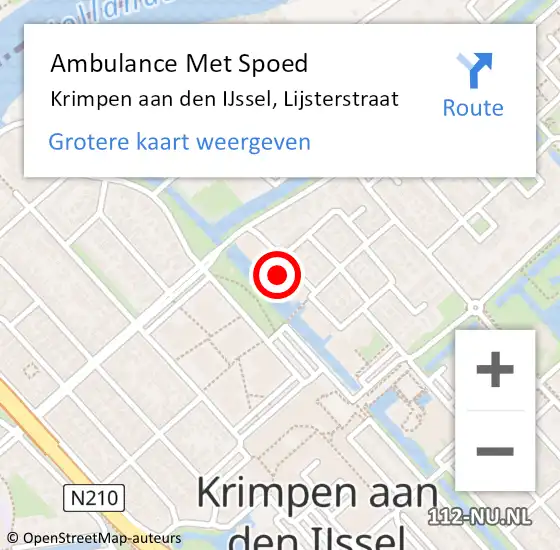 Locatie op kaart van de 112 melding: Ambulance Met Spoed Naar Krimpen aan den IJssel, Lijsterstraat op 6 oktober 2024 07:49