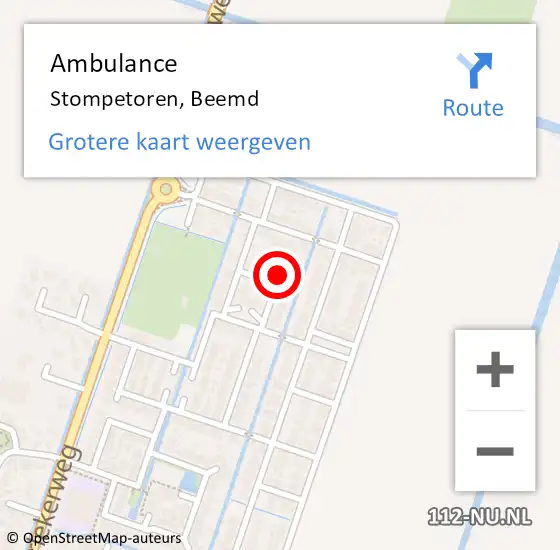 Locatie op kaart van de 112 melding: Ambulance Stompetoren, Beemd op 6 oktober 2024 07:51