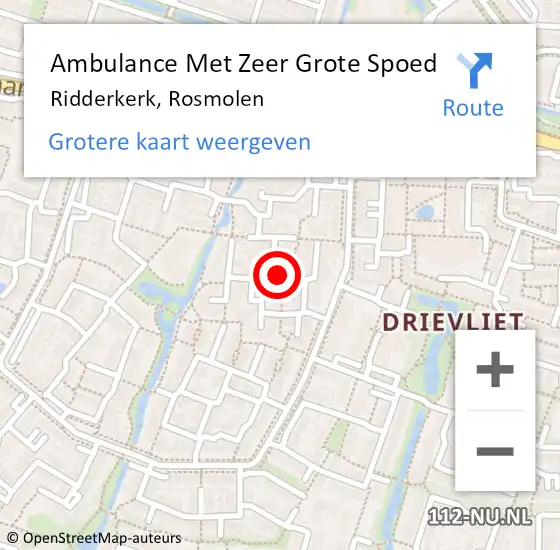 Locatie op kaart van de 112 melding: Ambulance Met Zeer Grote Spoed Naar Ridderkerk, Rosmolen op 6 oktober 2024 07:56