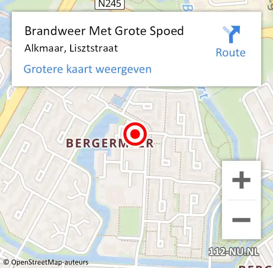 Locatie op kaart van de 112 melding: Brandweer Met Grote Spoed Naar Alkmaar, Lisztstraat op 6 oktober 2024 08:12