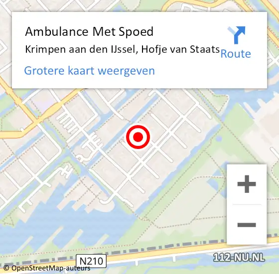 Locatie op kaart van de 112 melding: Ambulance Met Spoed Naar Krimpen aan den IJssel, Hofje van Staats op 6 oktober 2024 08:16