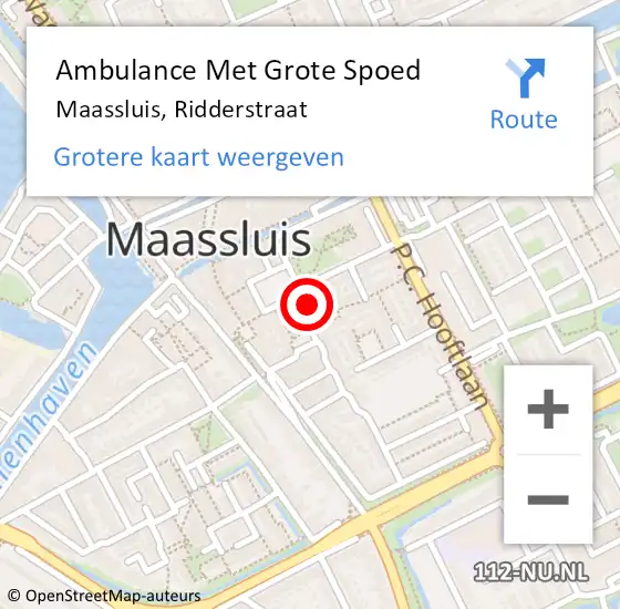 Locatie op kaart van de 112 melding: Ambulance Met Grote Spoed Naar Maassluis, Ridderstraat op 6 oktober 2024 08:59