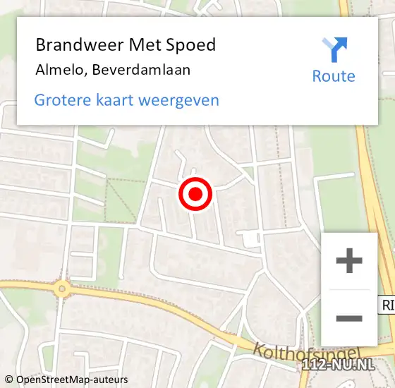 Locatie op kaart van de 112 melding: Brandweer Met Spoed Naar Almelo, Beverdamlaan op 6 oktober 2024 08:59