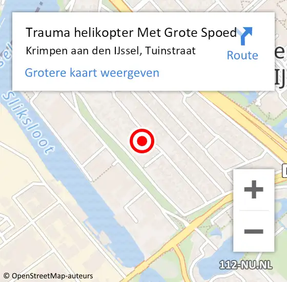 Locatie op kaart van de 112 melding: Trauma helikopter Met Grote Spoed Naar Krimpen aan den IJssel, Tuinstraat op 6 oktober 2024 10:05