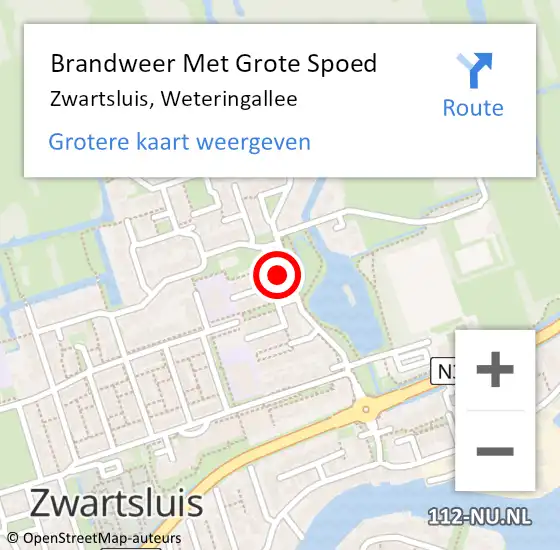 Locatie op kaart van de 112 melding: Brandweer Met Grote Spoed Naar Zwartsluis, Weteringallee op 6 oktober 2024 10:09