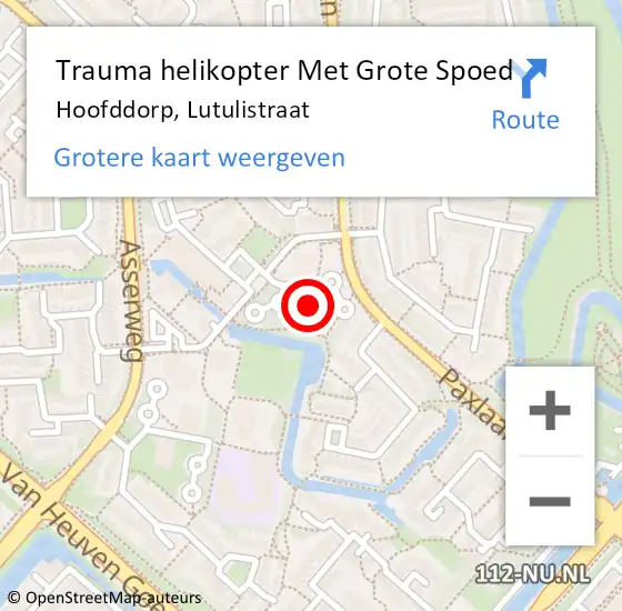 Locatie op kaart van de 112 melding: Trauma helikopter Met Grote Spoed Naar Hoofddorp, Lutulistraat op 6 oktober 2024 10:27