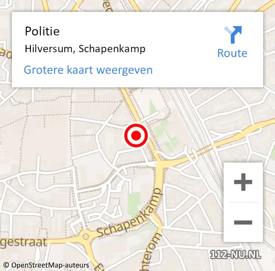 Locatie op kaart van de 112 melding: Politie Hilversum, Schapenkamp op 6 oktober 2024 10:55