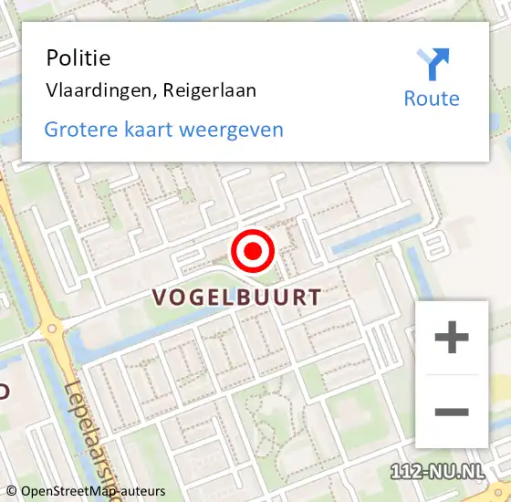 Locatie op kaart van de 112 melding: Politie Vlaardingen, Reigerlaan op 6 oktober 2024 10:59