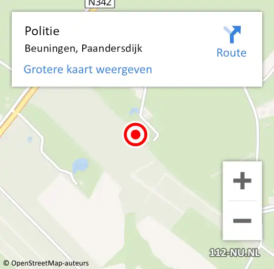 Locatie op kaart van de 112 melding: Politie Beuningen, Paandersdijk op 6 oktober 2024 11:32