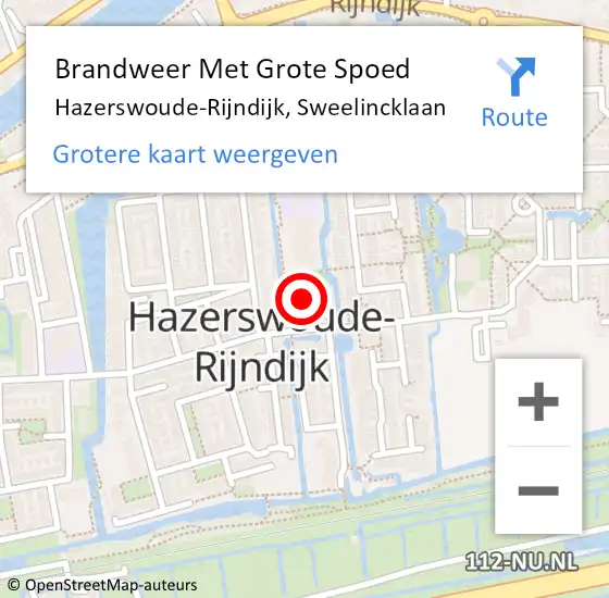 Locatie op kaart van de 112 melding: Brandweer Met Grote Spoed Naar Hazerswoude-Rijndijk, Sweelincklaan op 6 oktober 2024 11:33