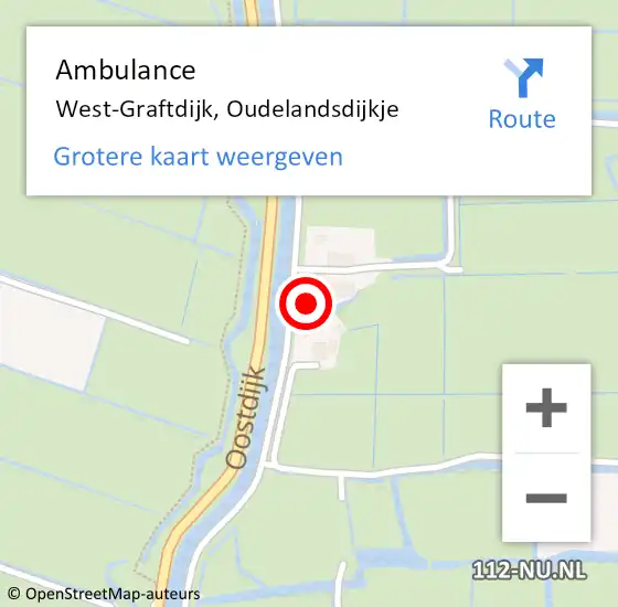 Locatie op kaart van de 112 melding: Ambulance West-Graftdijk, Oudelandsdijkje op 6 oktober 2024 11:35