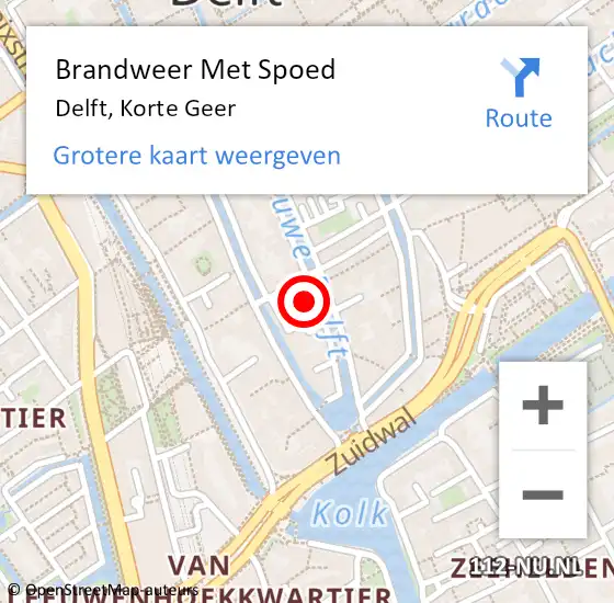 Locatie op kaart van de 112 melding: Brandweer Met Spoed Naar Delft, Korte Geer op 6 oktober 2024 11:36