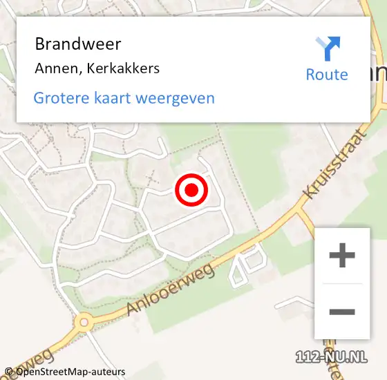 Locatie op kaart van de 112 melding: Brandweer Annen, Kerkakkers op 6 oktober 2024 11:53