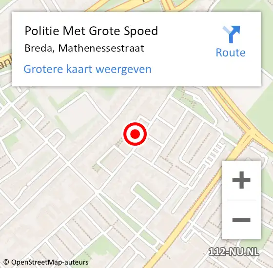 Locatie op kaart van de 112 melding: Politie Met Grote Spoed Naar Breda, Mathenessestraat op 6 oktober 2024 12:08