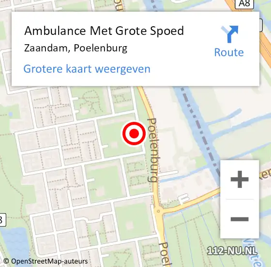 Locatie op kaart van de 112 melding: Ambulance Met Grote Spoed Naar Zaandam, Poelenburg op 6 oktober 2024 12:27