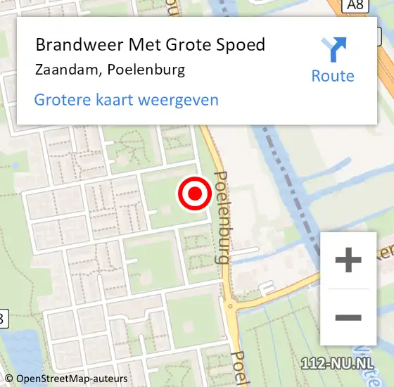 Locatie op kaart van de 112 melding: Brandweer Met Grote Spoed Naar Zaandam, Poelenburg op 6 oktober 2024 12:39