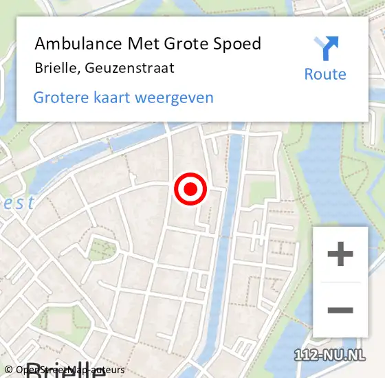 Locatie op kaart van de 112 melding: Ambulance Met Grote Spoed Naar Brielle, Geuzenstraat op 6 oktober 2024 12:44