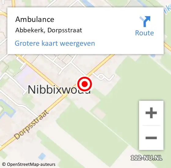 Locatie op kaart van de 112 melding: Ambulance Abbekerk, Dorpsstraat op 6 oktober 2024 12:46