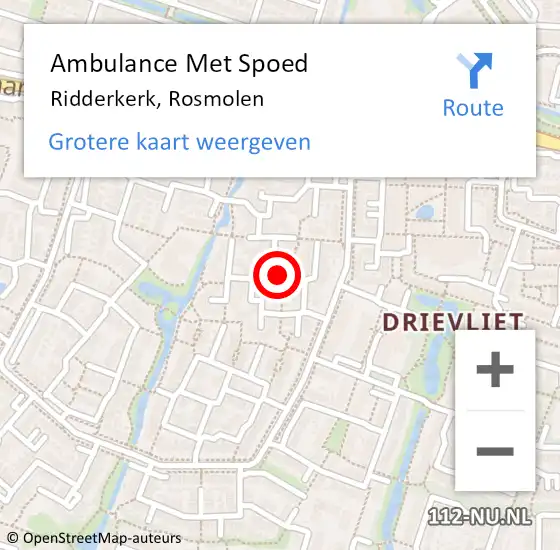 Locatie op kaart van de 112 melding: Ambulance Met Spoed Naar Ridderkerk, Rosmolen op 6 oktober 2024 12:48