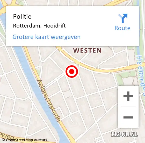 Locatie op kaart van de 112 melding: Politie Rotterdam, Hooidrift op 6 oktober 2024 12:50