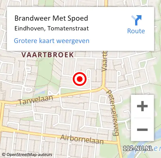 Locatie op kaart van de 112 melding: Brandweer Met Spoed Naar Eindhoven, Tomatenstraat op 6 oktober 2024 12:54