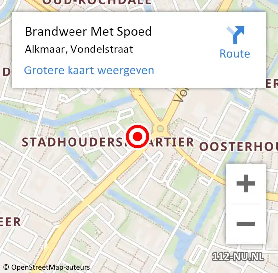 Locatie op kaart van de 112 melding: Brandweer Met Spoed Naar Alkmaar, Vondelstraat op 6 oktober 2024 12:59