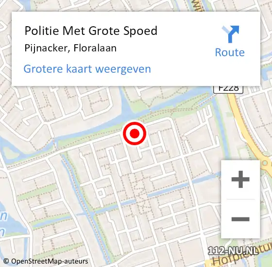 Locatie op kaart van de 112 melding: Politie Met Grote Spoed Naar Pijnacker, Floralaan op 6 oktober 2024 13:14