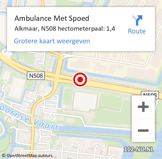 Locatie op kaart van de 112 melding: Ambulance Met Spoed Naar Alkmaar, N508 hectometerpaal: 1,4 op 6 oktober 2024 13:18