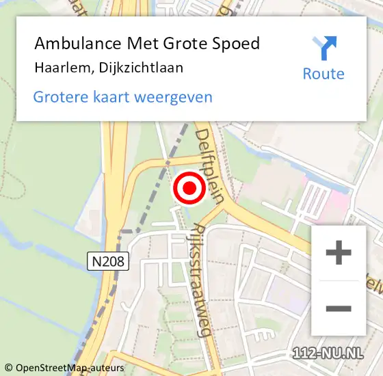 Locatie op kaart van de 112 melding: Ambulance Met Grote Spoed Naar Haarlem, Dijkzichtlaan op 6 oktober 2024 13:29