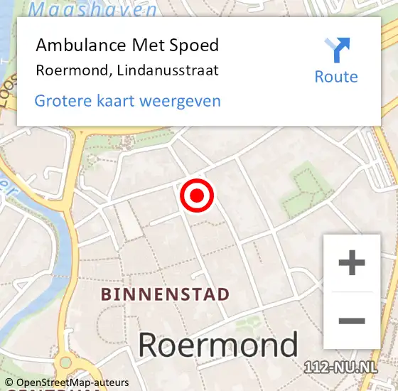 Locatie op kaart van de 112 melding: Ambulance Met Spoed Naar Roermond, Lindanusstraat op 6 oktober 2024 13:37