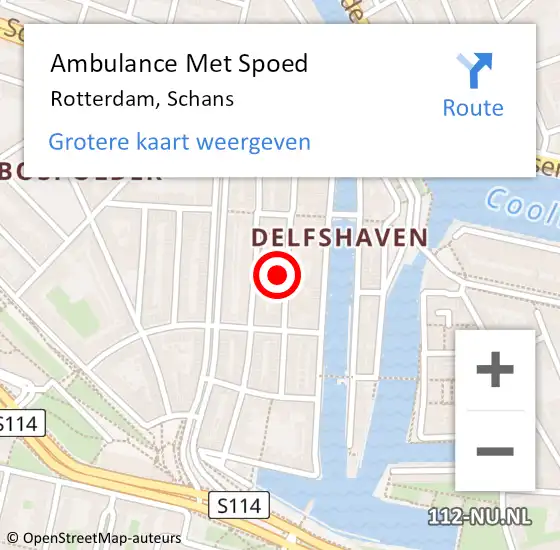 Locatie op kaart van de 112 melding: Ambulance Met Spoed Naar Rotterdam, Schans op 6 oktober 2024 13:38