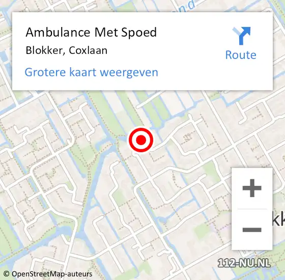 Locatie op kaart van de 112 melding: Ambulance Met Spoed Naar Blokker, Coxlaan op 6 oktober 2024 13:45