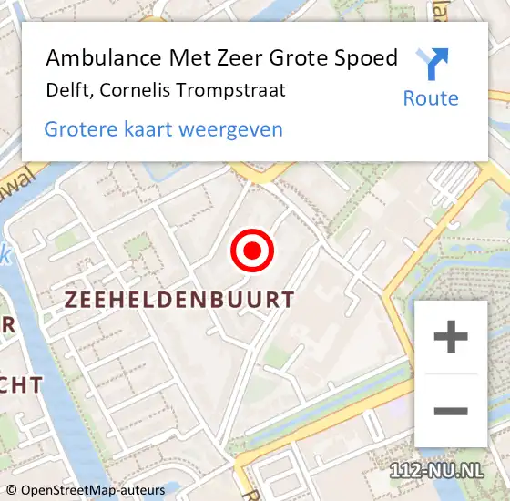 Locatie op kaart van de 112 melding: Ambulance Met Zeer Grote Spoed Naar Delft, Cornelis Trompstraat op 6 oktober 2024 14:31