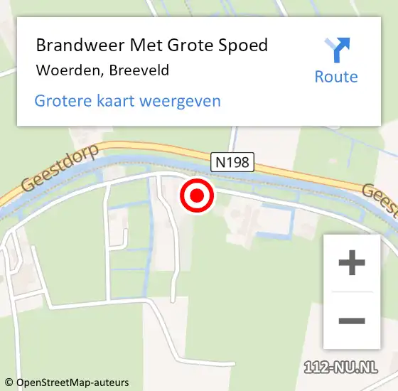 Locatie op kaart van de 112 melding: Brandweer Met Grote Spoed Naar Woerden, Breeveld op 6 oktober 2024 14:32