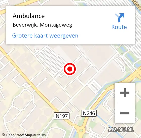 Locatie op kaart van de 112 melding: Ambulance Beverwijk, Montageweg op 6 oktober 2024 14:33