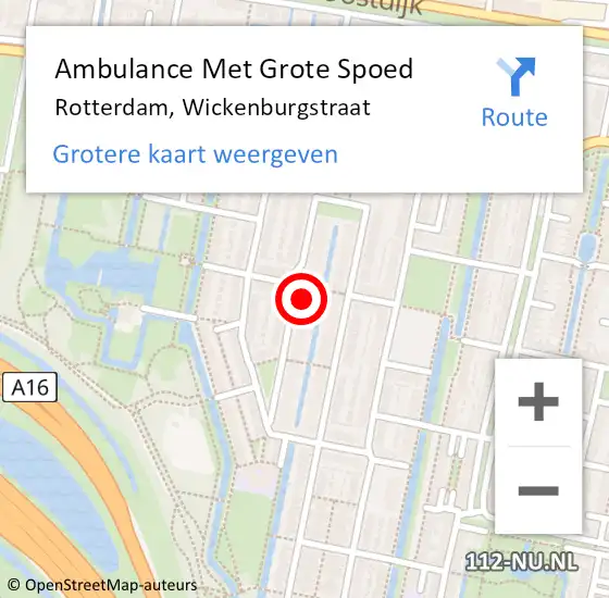 Locatie op kaart van de 112 melding: Ambulance Met Grote Spoed Naar Rotterdam, Wickenburgstraat op 6 oktober 2024 14:57