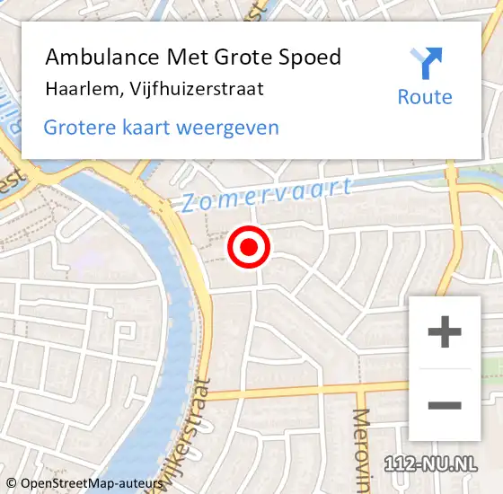 Locatie op kaart van de 112 melding: Ambulance Met Grote Spoed Naar Haarlem, Vijfhuizerstraat op 6 oktober 2024 14:57