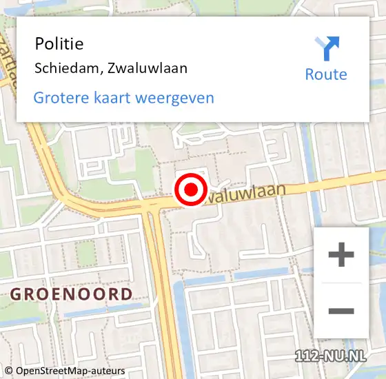 Locatie op kaart van de 112 melding: Politie Schiedam, Zwaluwlaan op 6 oktober 2024 15:02