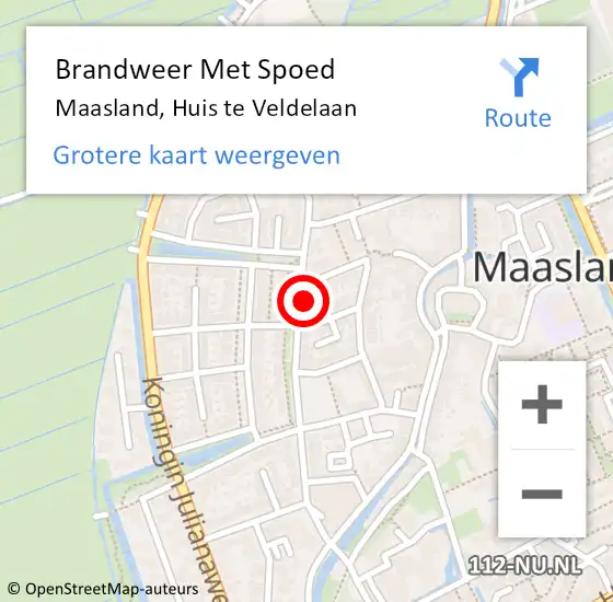 Locatie op kaart van de 112 melding: Brandweer Met Spoed Naar Maasland, Huis te Veldelaan op 6 oktober 2024 15:25