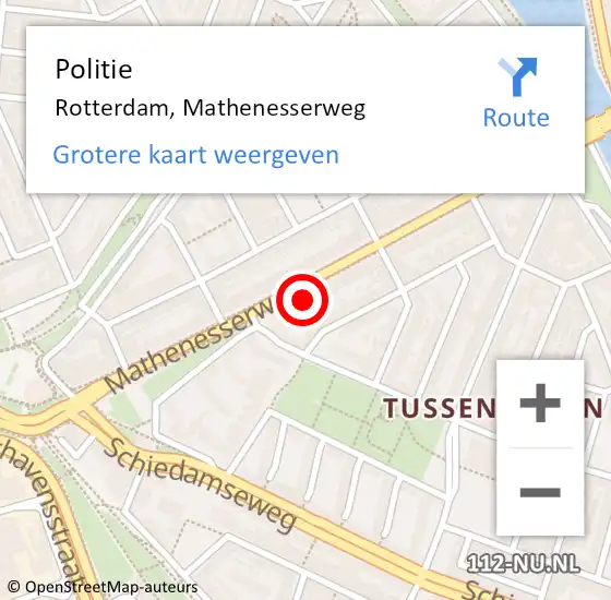 Locatie op kaart van de 112 melding: Politie Rotterdam, Mathenesserweg op 6 oktober 2024 15:25