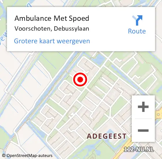 Locatie op kaart van de 112 melding: Ambulance Met Spoed Naar Voorschoten, Debussylaan op 6 oktober 2024 15:26