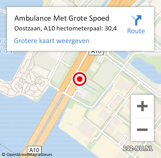 Locatie op kaart van de 112 melding: Ambulance Met Grote Spoed Naar Oostzaan, A10 hectometerpaal: 30,4 op 6 oktober 2024 15:28