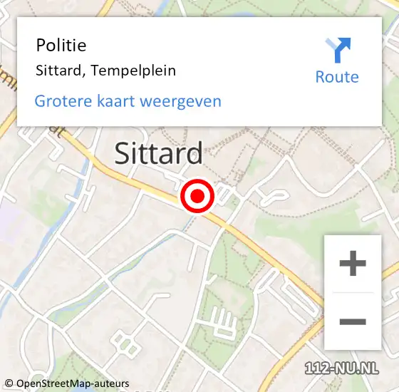 Locatie op kaart van de 112 melding: Politie Sittard, Tempelplein op 6 oktober 2024 15:40